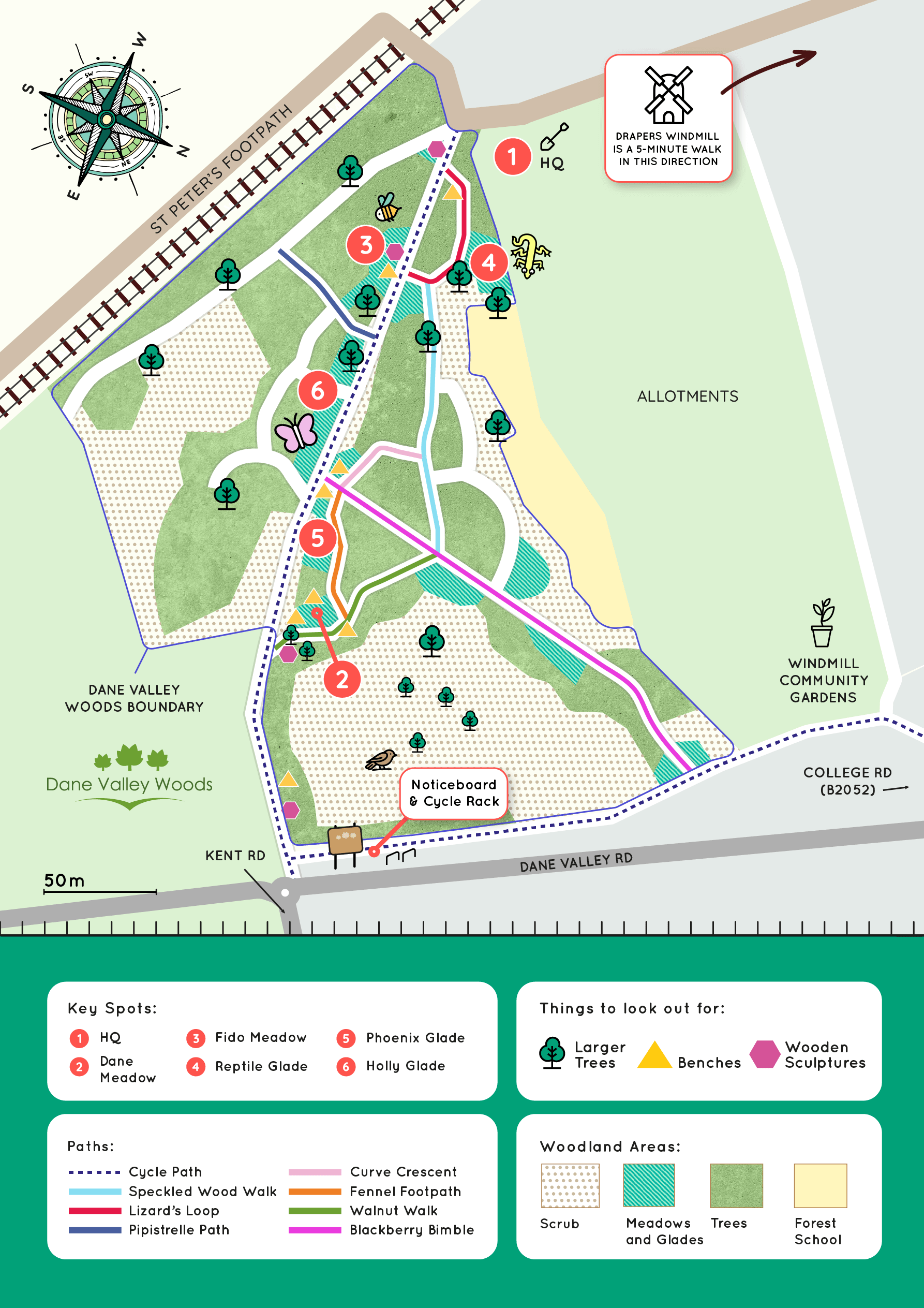 A cute simplified map of the woods and surrounding area